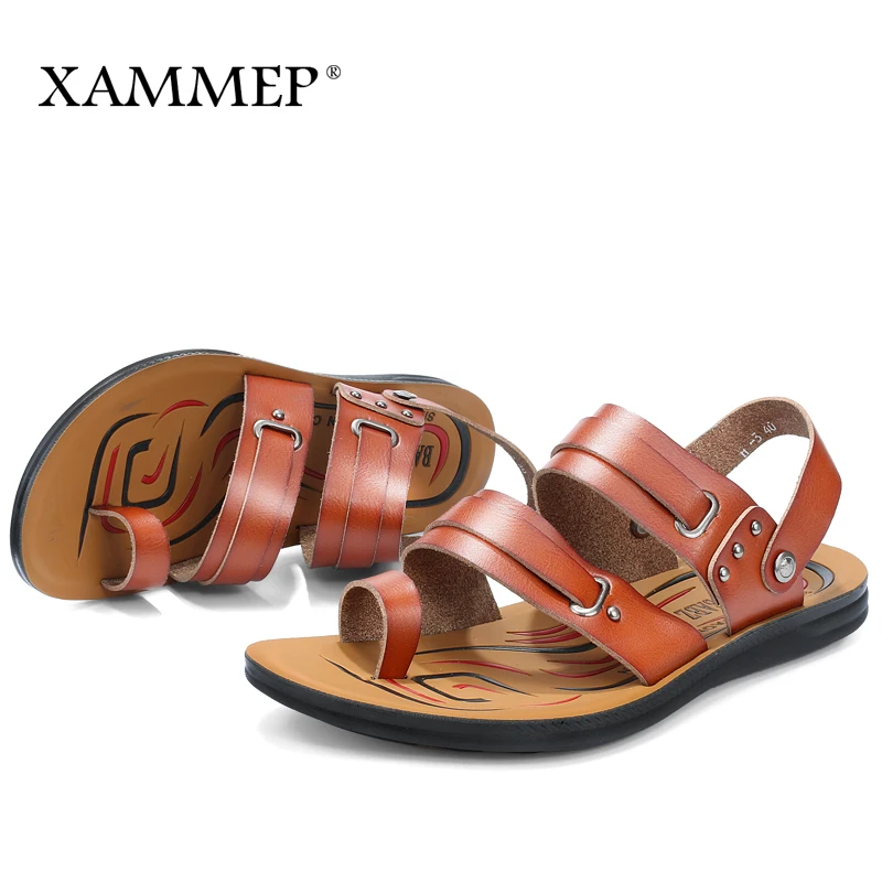 Сандалии Xammep мужские пляжные шлепанцы сплит кожа брендовые повседневная обувь