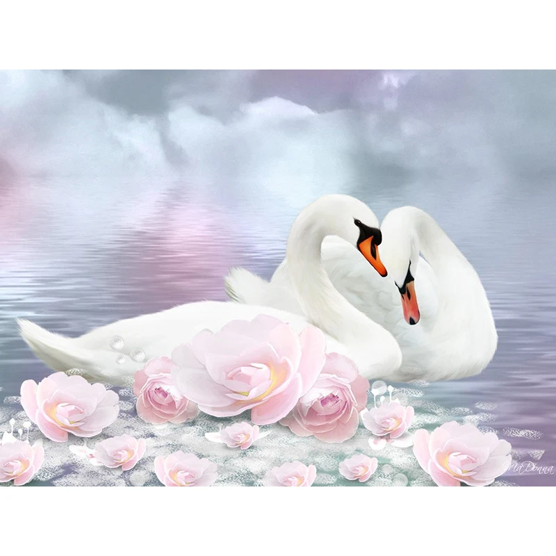 

100% 5D Diy Daimond painting swan couple 3D Diamond painting full roses Mosaic picture of Rhinestones Diamant Embroidery animal