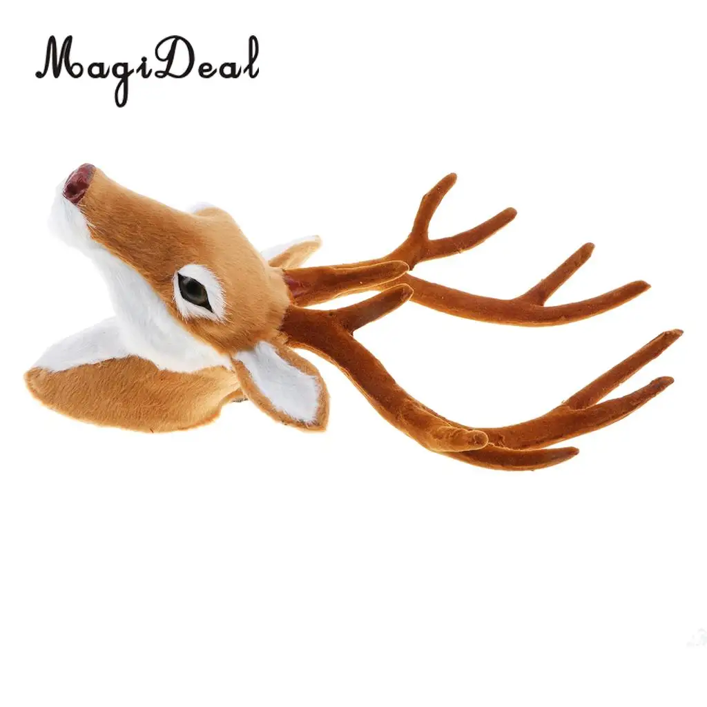 Realistic Stuffed Deer Head Model Toy Faux Fur Animal Wall Hanging Decoration Home Christmas Party Ornament Gift