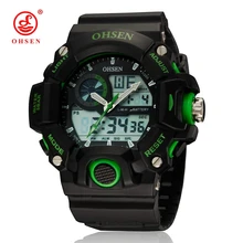 OHSEN Цифровые кварцевые мужские наручные часы для дайвинга будильник Дата резиновый ремешок ЖК-дисплей Спорт на открытом воздухе Зеленый модные крутые часы мужские подарки