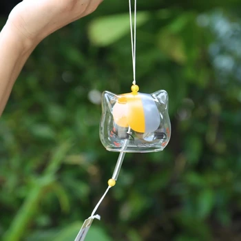

2019 New Glass Cat Pattern Wind Chime Bell Japenese Home Garden Hanging Decor DIY Gift