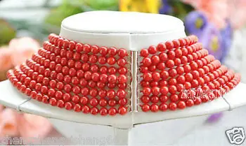 

Wonderful Lucky Jewelry Charming! 8 Rows 6mm Red Coral Round Beads Necklace 17-24" Bridal Women wide Factory wholesale price