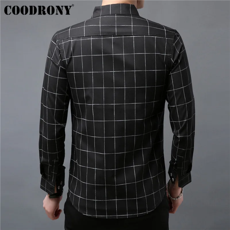 Бренд COODRONY, мужская рубашка, осенняя одежда, деловые повседневные рубашки, Классическая рубашка в клетку, мужская хлопковая рубашка с длинным рукавом, Camisa Masculina 96052