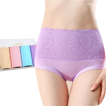 

LANGSHA Control Panties 4Pcs/lot High Waist Slimming Sexy Lace Briefs Body Shaperwear Underwear Lady Seamless Women Underpants