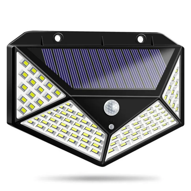 100LED Солнечный настенный светильник для двора четыре стороны светящийся Солнечный свет индукция человеческого тела IP65 Водонепроницаемый лестничный сад 24 В