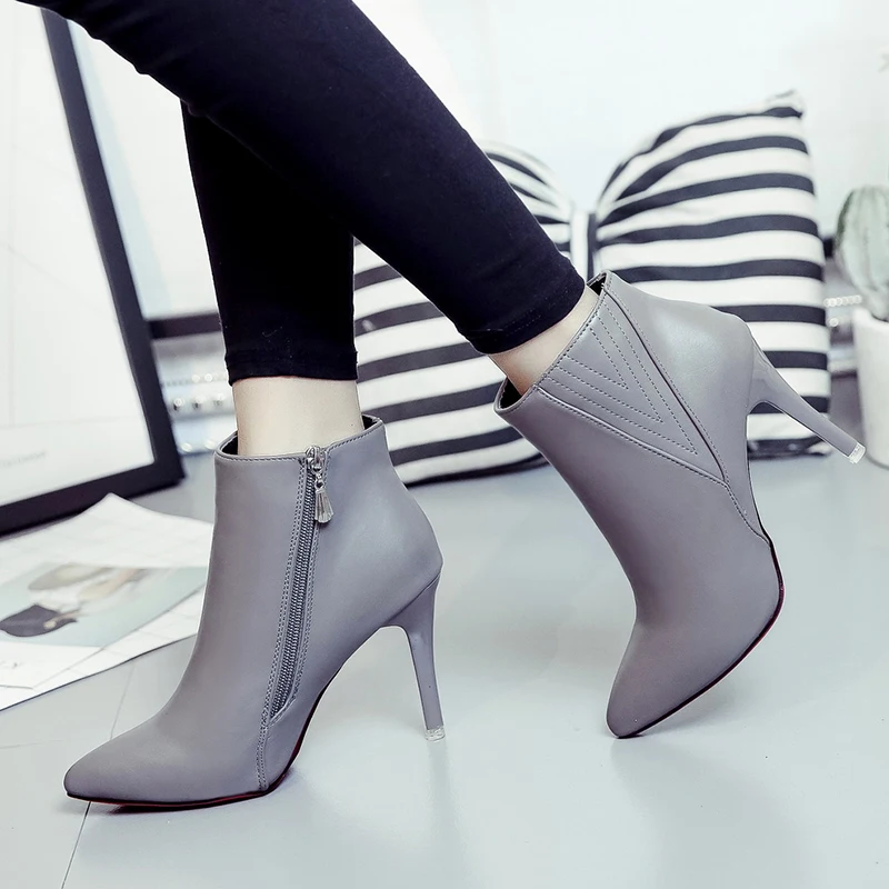 

Hot Big size 34-43 Women Short tube boots Sexy high-heel pointed toes Spring Autumn Winter shoes High-quality 6-24-C