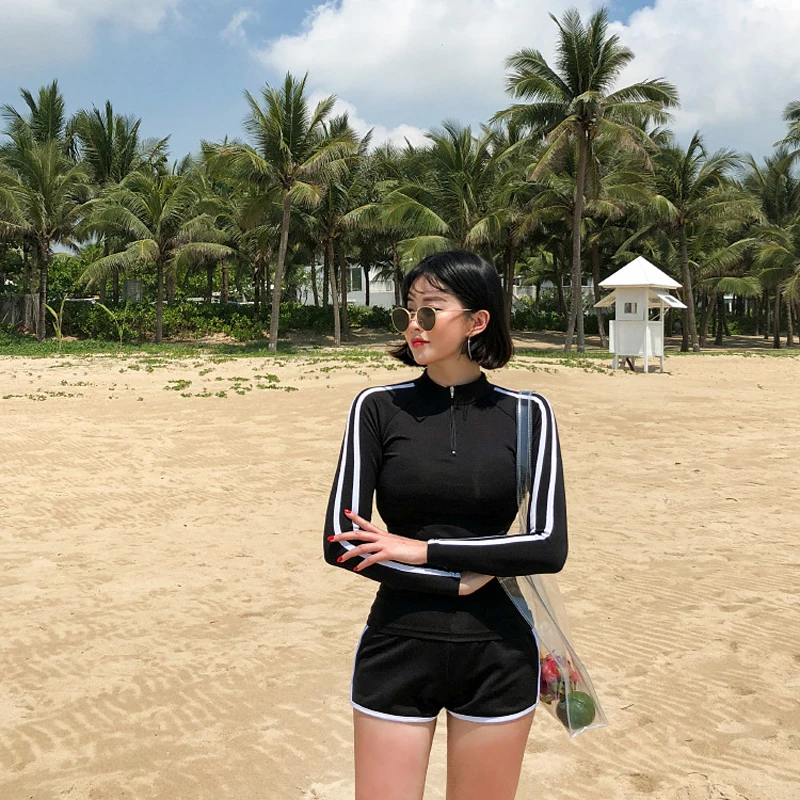 

Rush Guard For Women Womens Surf Suit Korean Swimsuit Clothes Sports Swimwear Female Three Piece Bikini Set Split Pants Black