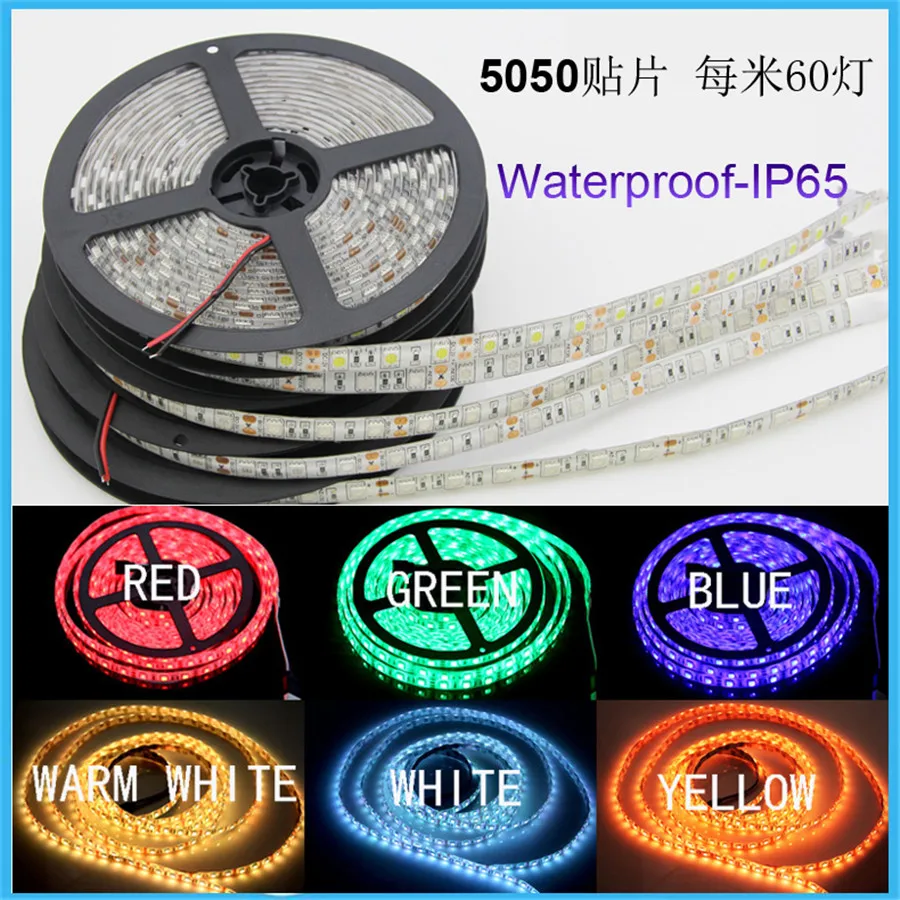 Светодиодные ленты 5050 DC12V 60leds/M 5 м/лот Гибкая светодиодная RGB 5050 Светодиодные ленты