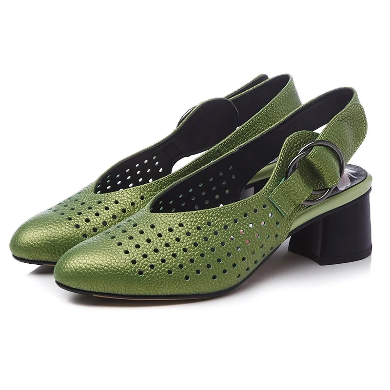 Egonery/Женская обувь; сезон весна-лето; новые модные пикантные женские туфли-лодочки из натуральной кожи высокого качества с круглым носком; Уличная обувь; большие размеры - Цвет: green