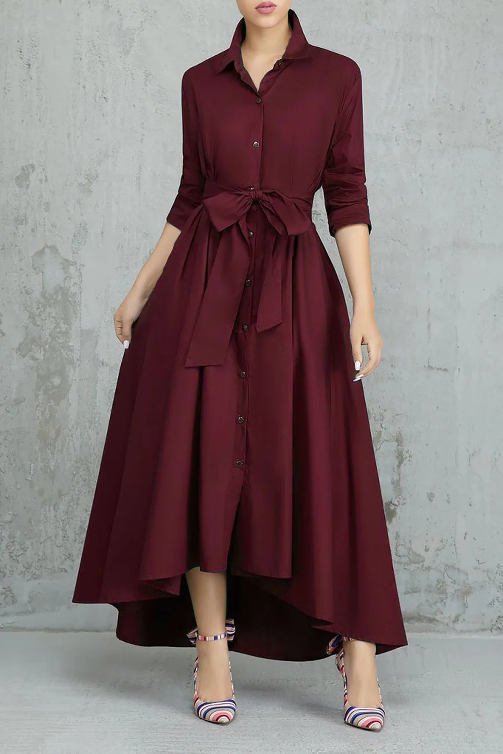 Elegant Irregular Long Shirt Dress Women Casual Turn-down Collar Lace Up Bandage Long Sleeve Dress Office Lady Shirt Dress Robe