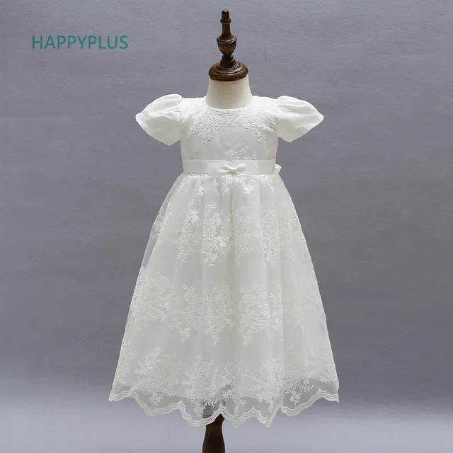 HAPPYPLUS Embroidery Long Baby Baptism Dress Lace Baby Dress Wedding