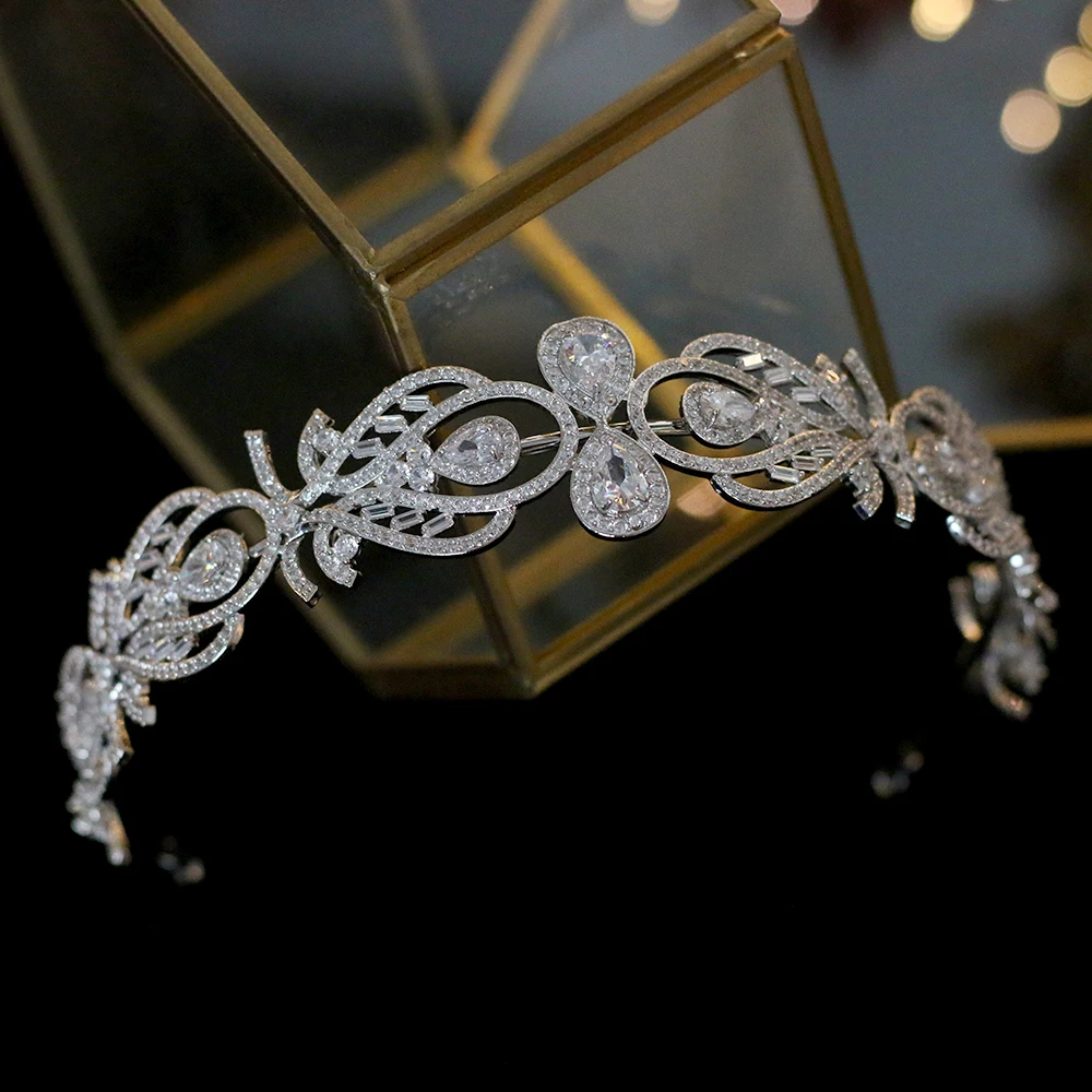 Luxury European fashion bride crown wedding hair accessories headband with zirconia female jewelry hair band