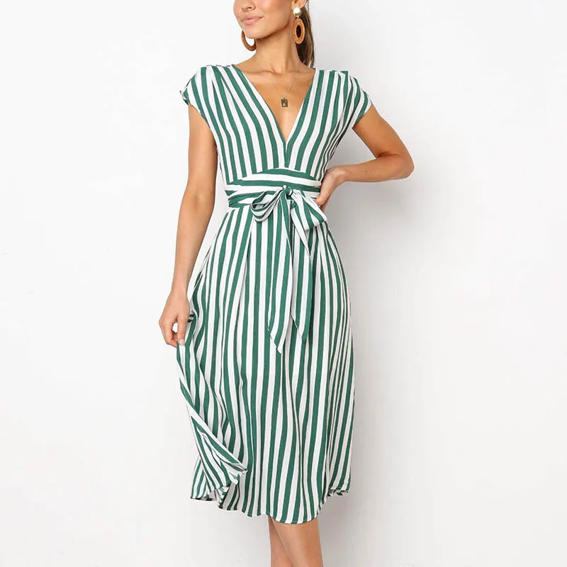 MQ Women Stripe Dresses 2019 Summer Feamle Vintage Boho sleeveless Deep ...