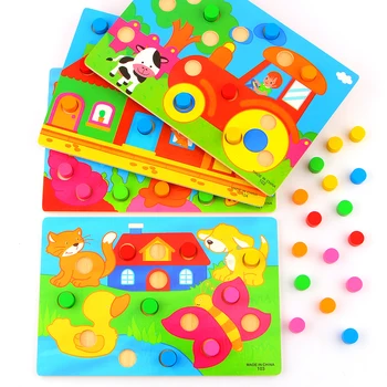 

Montessori Educational Toys Color Cognition Board For Children Wooden Toy Jigsaw Early Learning Color Match Game Brinquedos