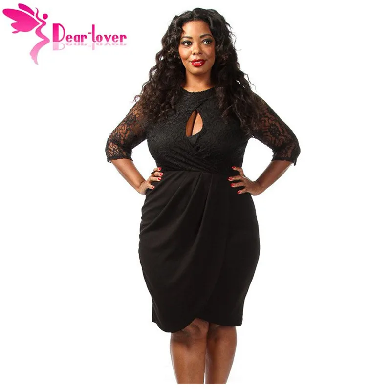 Dear Lover autumn dresses Elegant Big Women Clothes Black Plus Size 3/4