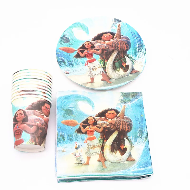 

40Pcs Moana cartoon Party Decoration Plates Cups Napkins Cover Baby Shower Birthday Decors Kids Party Supplies