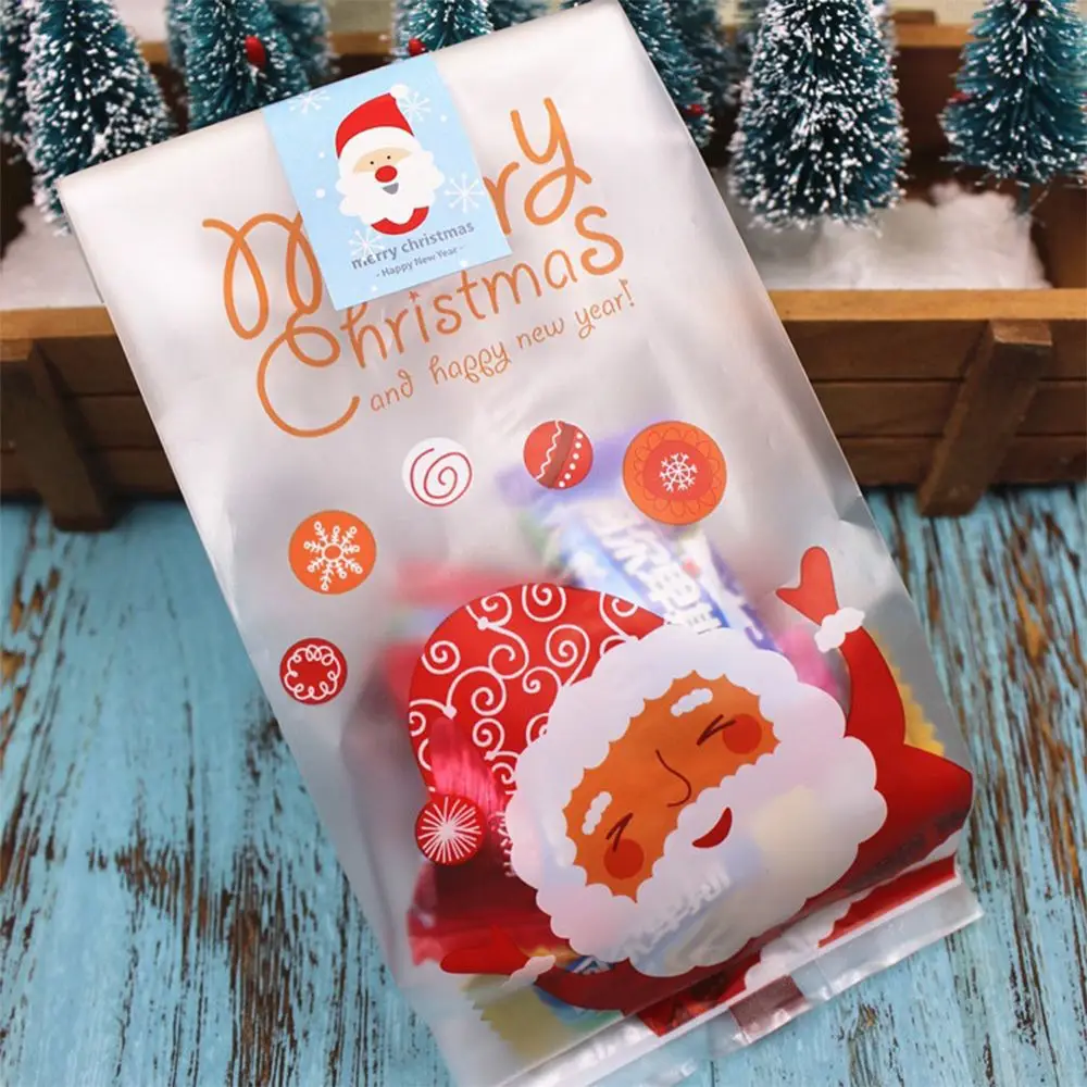 50PCS/pack Christmas Gifts Snowman Santa Claus Bag Holders Bake Cookies Biscuit Candy Jewelry Plastic Packaging Bags