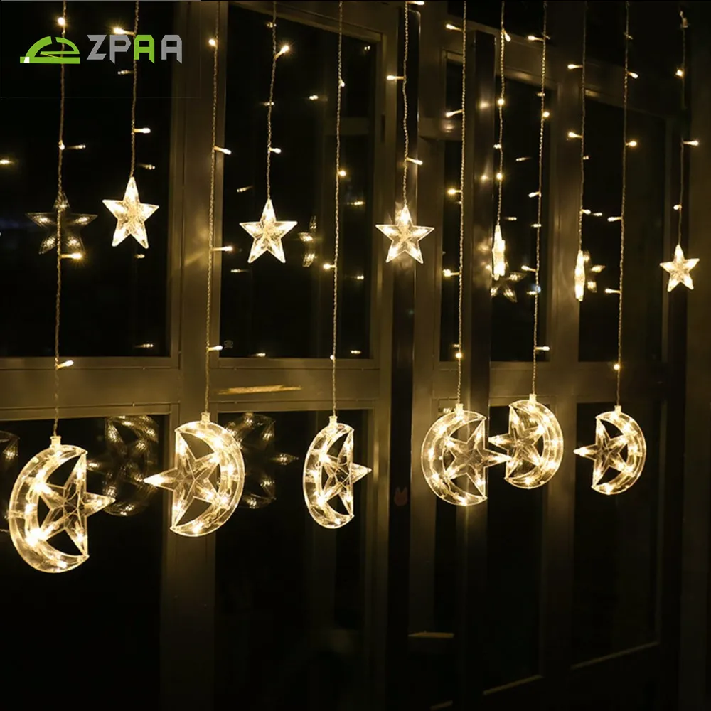 

2.5M 138 LED Curtain String Lights Window Curtain Lights Moon&Star with 8 Flashing Modes Decoration for Christmas,Wedding,Party