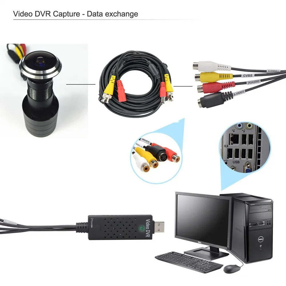  Wide Angle Door Eye Camera Kit 700TVL Bullet Mini CCTV Camera with USB Audio Capture Card 10M Cable - 32955143134