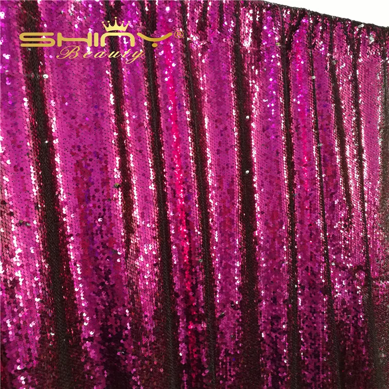 

ShinyBeauty 6x7FT Fuchsia and Silver Sequin Curtain Fuchsia Mermaid Reversible Curtain Backdrop for Banquet Decors-ar