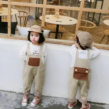 Весенние хлопковые цветные комбинезоны с карманами для маленьких мальчиков и девочек 1-6 лет, модные Универсальные повседневные брюки на подтяжках