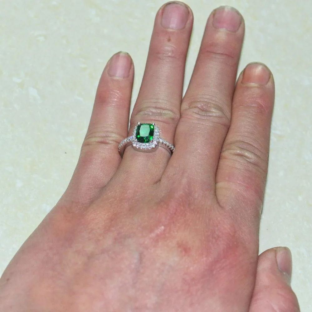 Модный бренд, квадратный зеленый камень CZ, ювелирные изделия на безымянный палец, 925 пробы, Серебряное обручальное кольцо невесты для женщин