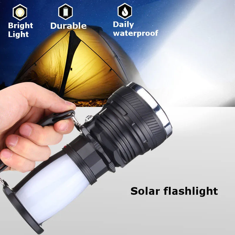 

New Style Waterproof Rechargeable Solar Power LED Flashlight Lantern Outdoor Night Sports Camping Tent Fishing Survival Tools