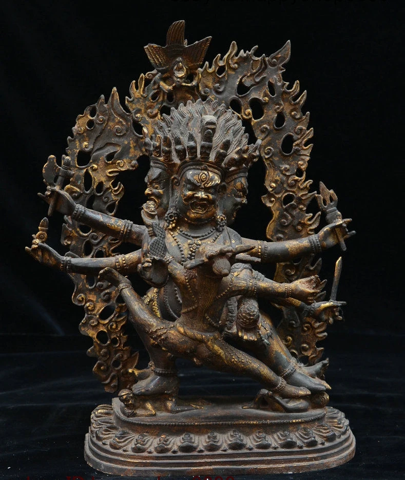 12&quot Tibet Bronze Gilt Mahakara Mahagora Mahakala Wrathful Deity Kwan-yin Statue | Дом и сад