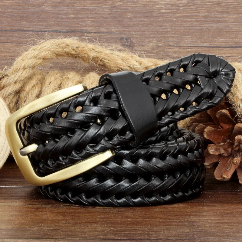 black leather belt Unisex Men and Women Belt Genuine Leather Female Belt Woven Knitted Quality Belt Male Luxury strap Belts Cummerbund dropshipping types of belts