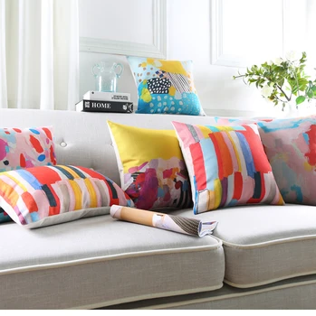 

Wholesale Bright Watercolor Pillow Cover Abstract Linen Cotton Decorative Cushion Cover Decorative Throw Pillows Pillowcase 45cm