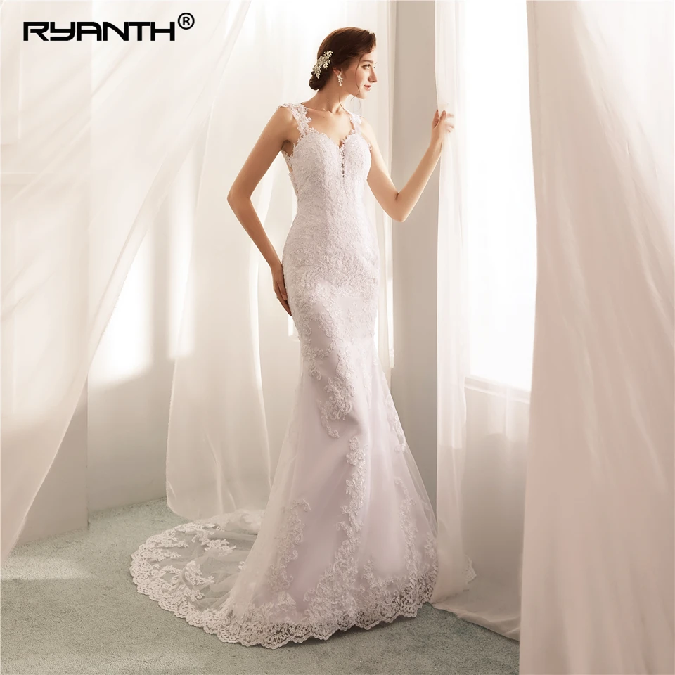 Женское кружевное платье Русалка Boho Vestido De Noiva Пляжное свадебное с открытой