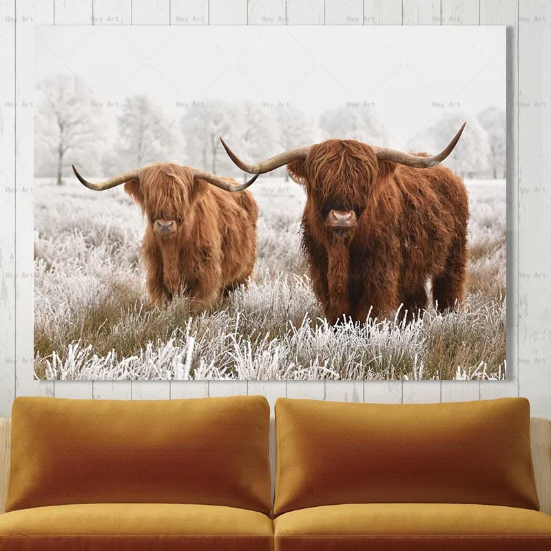 Современный домашний декор, картина с принтом Highland Cow, Картина на холсте, художественная работа для стен, гостиной, без рамы, принты