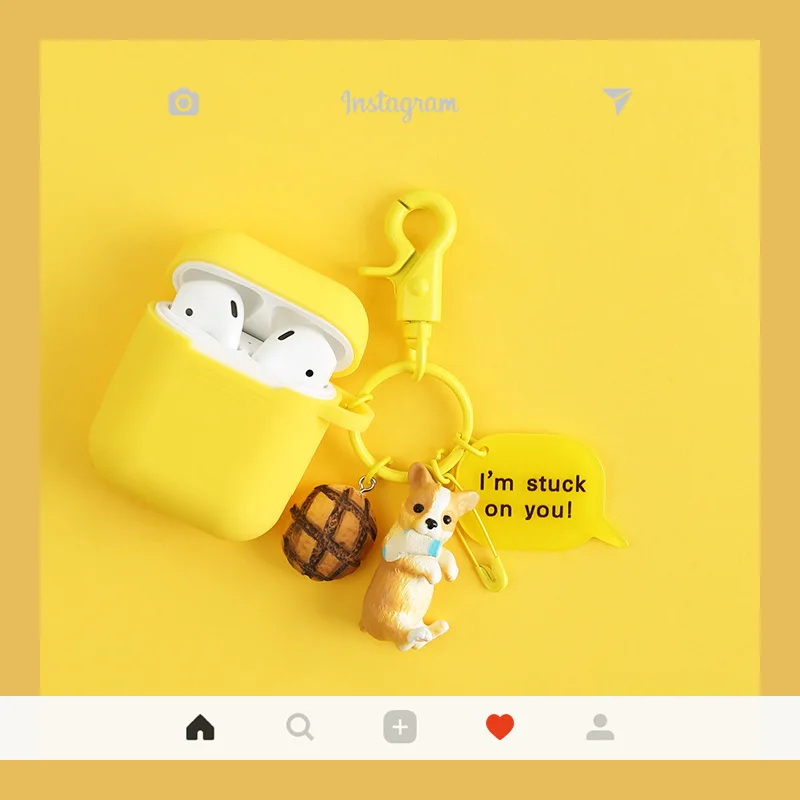 Силиконовый чехол с милой собачкой для Apple AirPods, чехол-накладка, Забавный чехол с Bluetooth для наушников, защитный чехол для AirPods, брелок с фигурками из мультфильмов - Цвет: Yellow