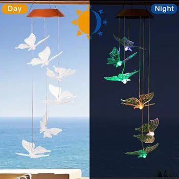 

LED Solar Powered Butterfly Wind Chimes Light Home Garden Hanging Lamp Decor Colorful Transparent Butterfly Wind Chime Light T9#