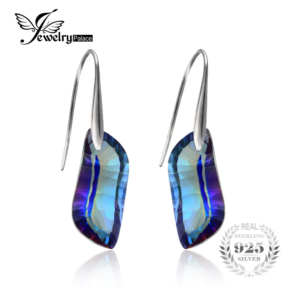 JewelryPalace Fancy 23ct Natural Rainbow Fire Blue Mystic Topaz Dangle Earrings Drop 925 Sterling Silver Brand