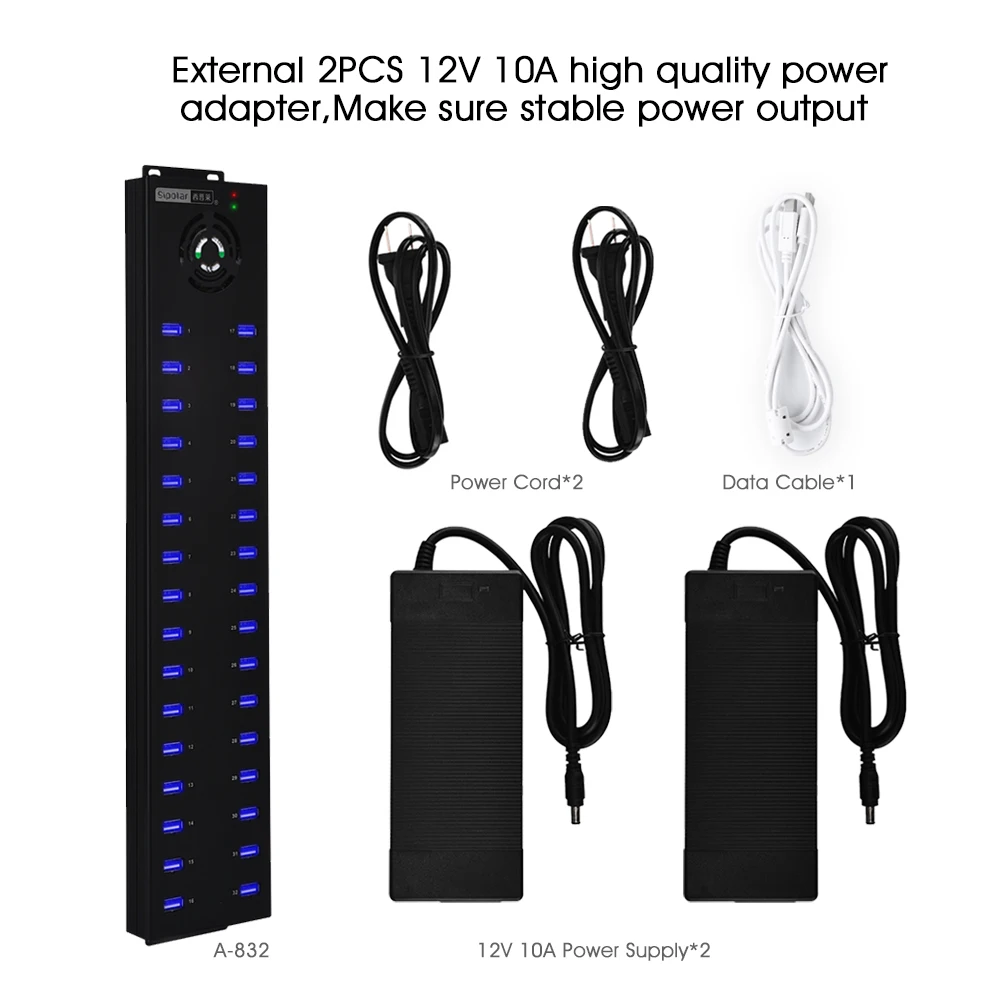 Sipolar A-832, промышленный USB 2,0 с 32 портами, зарядный концентратор с 240 Вт адаптером питания для нескольких iPhone, iPad, huawei, зарядки телефонов