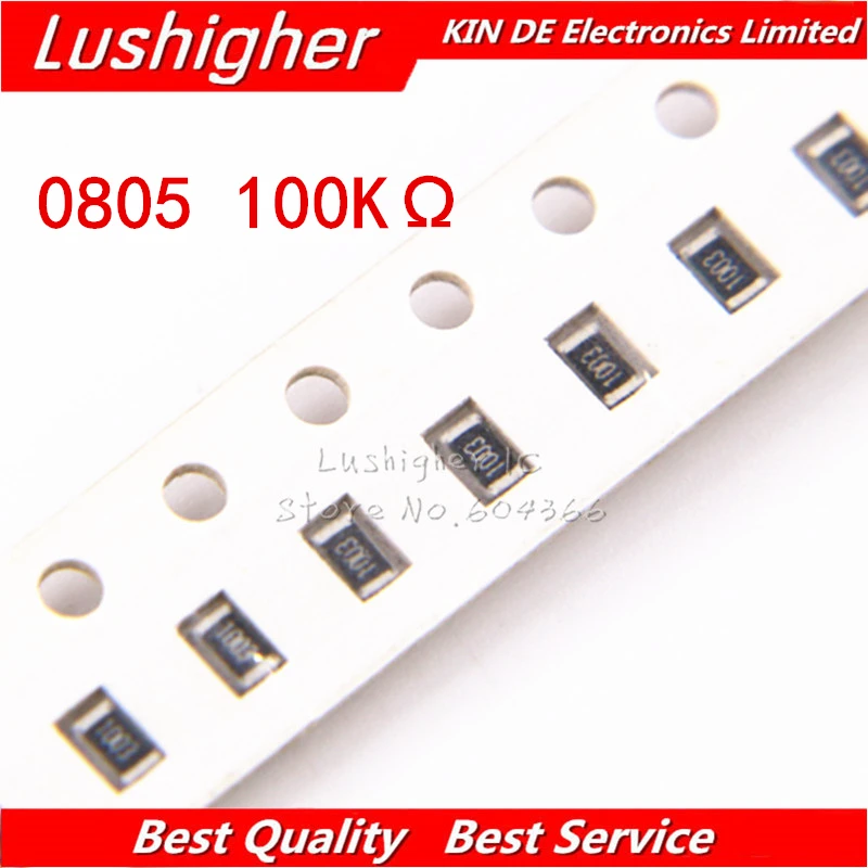 100 шт. 0805 SMD резистор 5% 100K Ohm 1003 100Kohm 104 | Электронные компоненты и принадлежности