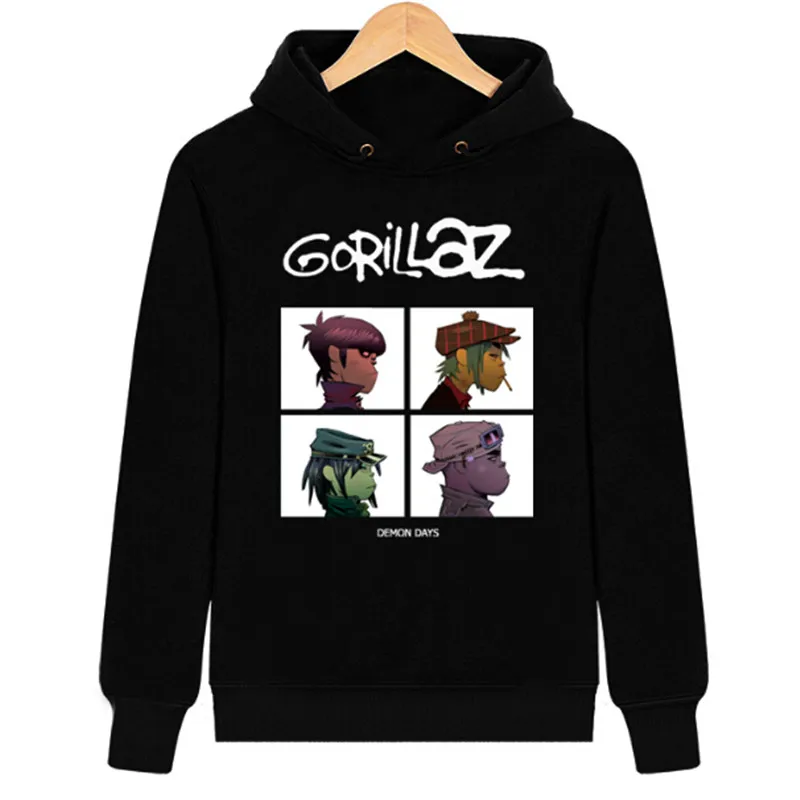 Осень зима рок Толстовка Gorillaz мужская одежда Повседневный музыкальный пуловер с длинными рукавами толстовки с капюшоном плюс размер XS-XXXL