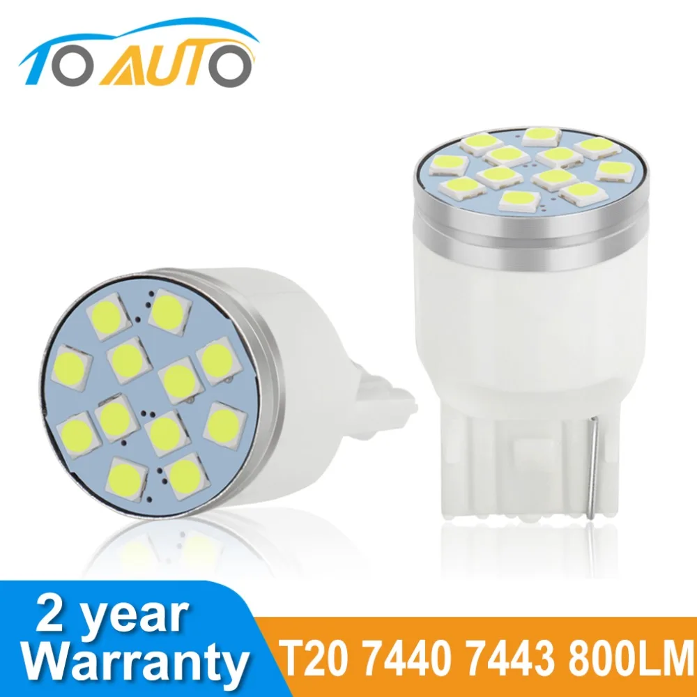 

2pcs T20 7440 7443 LED W21W W21/5W LED Bulbs 3030 Chips 800LM Car Brake Reverse Lights Tail Lamp Auto 12V White Red Amber
