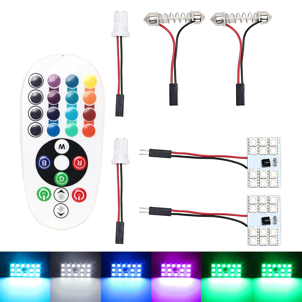 

2Pcs T10 RGB LED Bulb Car Dome Light Atmosphere Lamp Remote Control Car-styling 15 SMD 5050 Festoon Bulb Auto Interior Decoratin
