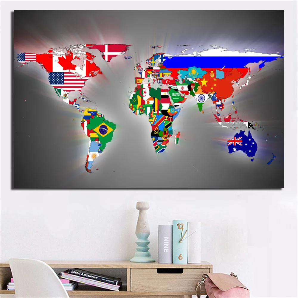 Art Canvas Poster Paint The World In Words Abstract World Map Decor No Frame B34