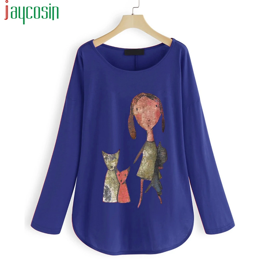 

Women Long Sleeve T-Shirt Loose Casual Cartoon Print O-neck Sports t-shirts Plus Size Daily Autumn Ladies Running Fitness Tops