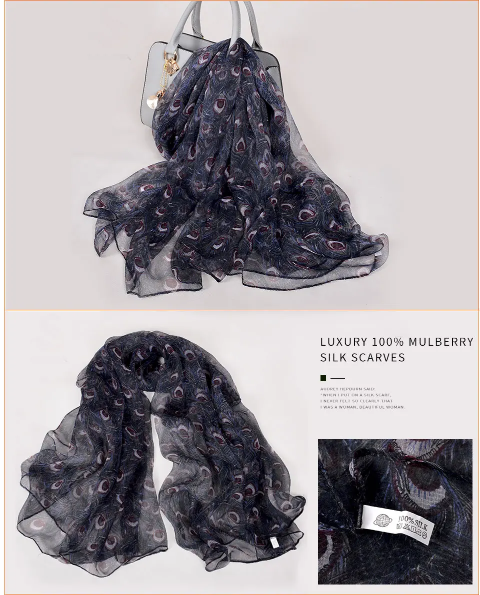 [BYSIFA] черно-белый Шелковый шарф женский Зимний лист гинкго шелк Длинные шарфы весна осень бренд тонкий сексуальный атласный Шелковый шарф