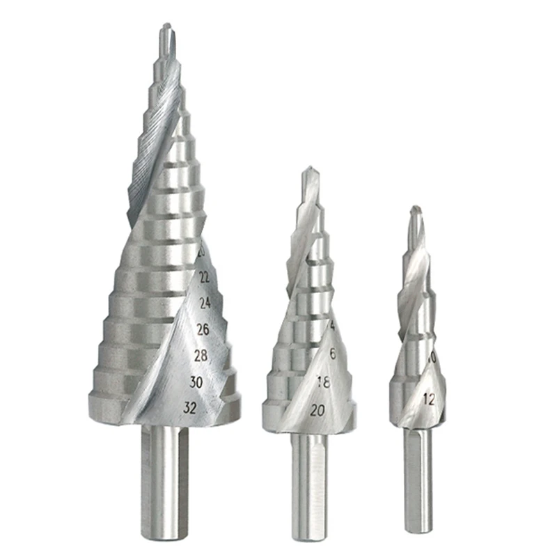 

3Pcs Hss 4241 Hss Spiral Flute Step Drill Bit Set Core Drill Bit Cone Step Drill Bit Set Hole Cutter