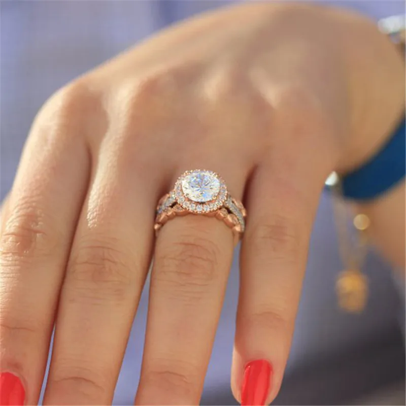 CC модные ювелирные кольца для женщин Круглый Кубический Цирконий камень 3 комплекта пара кольцо Свадебные Bijoux Прямая CC2260