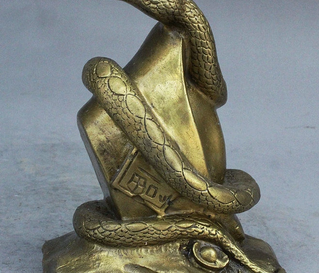 

5" Folk China FengShui Brass Auspicious Wealth Zodiac Year Snake YuanBao Statue
