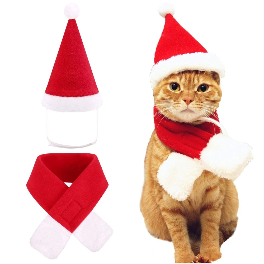 Chapeaux Pour Animaux Domestiques Chapeau De Pere Noel Chapeau Avec Nœud Papillon Echarpe Et Collier Costume De Noel Pour Chiots Chaton Petits Chats Accessoires Pour Animaux Domestiques Aliexpress