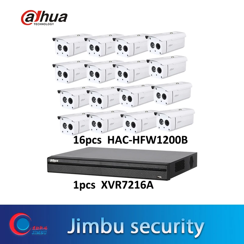 DaHua cctv kit HDCVI система видеонаблюдения 16ch XVR7216A XVR видеорегистратор и 16 шт. HAC-HFW1200B 2MP
