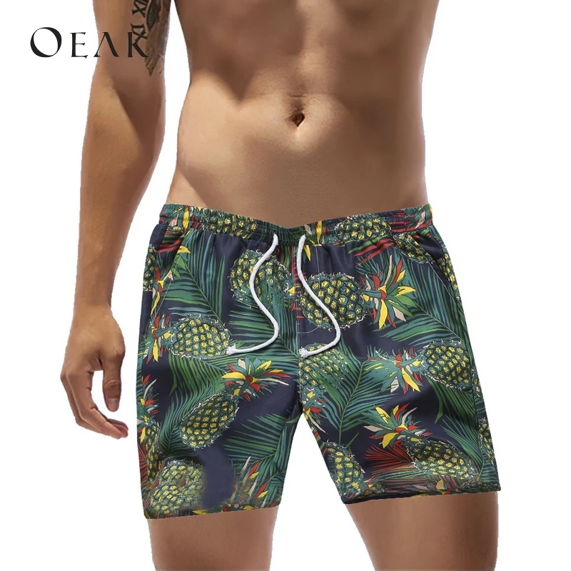 

OEAK Low Waist Printing Men's Shorts Swimming Hawaiian Beach Shorts with Pockets Casual Drawstring Shorts Masculino Praia