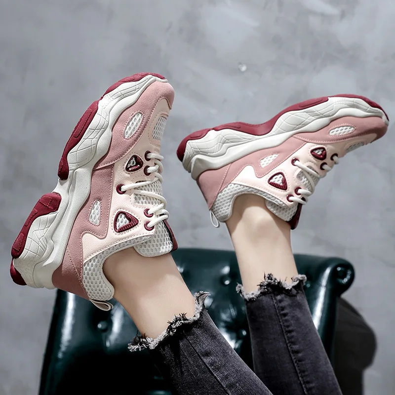 

QWEDF 2019 spring casual shoes woman lace up round toe vulcanize shoes platform sneakers student comfortable flats AH-87